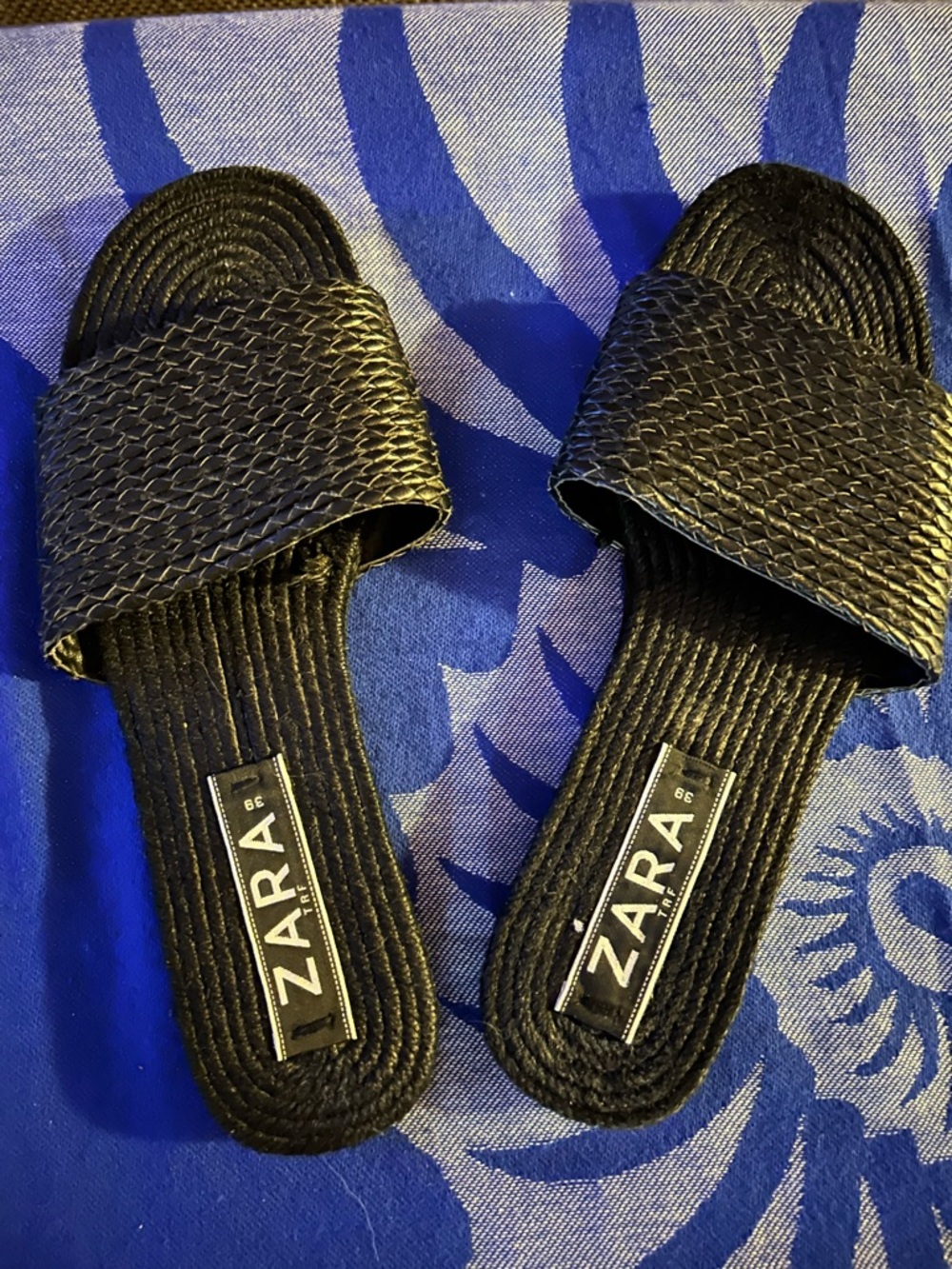 ZARA Black Woven Slide Sandals